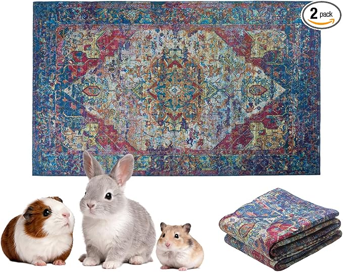 Lovewag Pets Reusable 2-Pack Small Animal Pet Bedding Mats - 16" x 24" Inch Hamster Bedding - Machine Washable Guinea Pig Cage Liners-Guinea Pigs,Rabbits & Ferrets Waterproof Pee Pad (Bohemian Jewel)