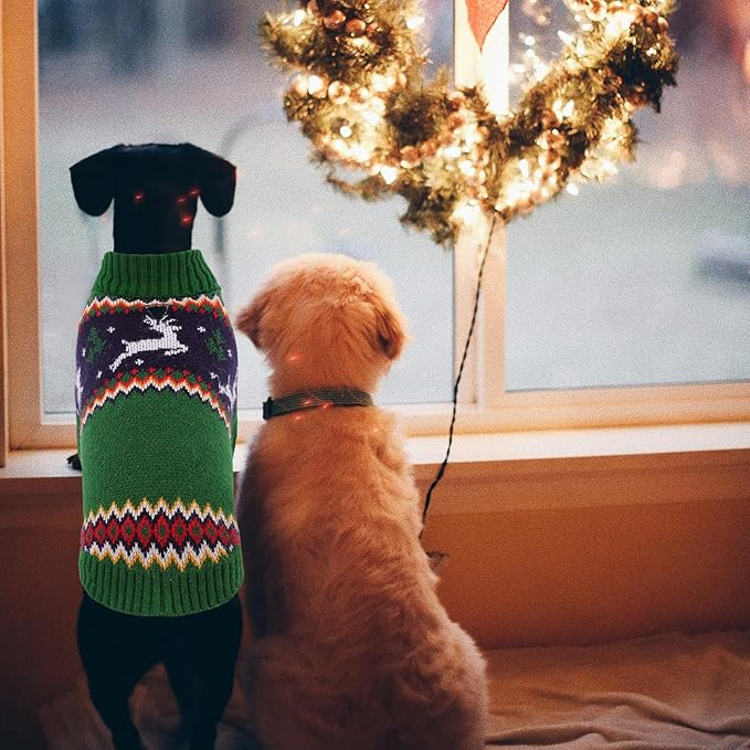 Queenmore Dog Christmas Sweater,Turtleneck Knitted Pullover Xmas Pet Clothes Sweatshirt,Christmas Outfit, Warm Dog Sweaters for Small Dogs Boy Girl,XmasDeer,XS