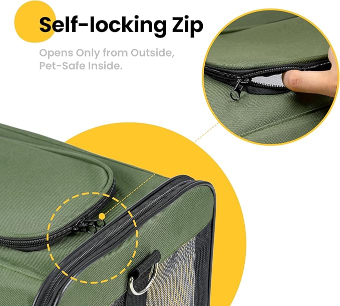 Conlun Cat Carrier Airline Approved, Soft-Sided Dog Carrier with Inner Safety Leash, Pet Transport Carrier for Small-Medium Cats Puppies up to 15 Lbs, Collapsible Travel Kitten Carrier Bag -Green M