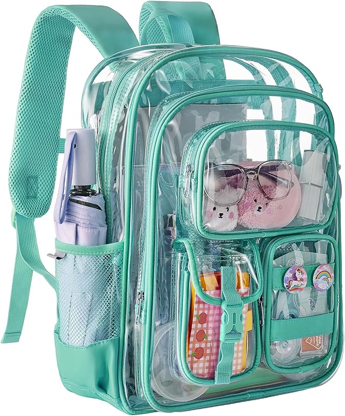 Clear Backpack, Heavy Duty PVC Transparent Backpack with Reinforced Bottom, See Through Multiple Pockets Large Capacity Bookbag for Work Security Travel Festival