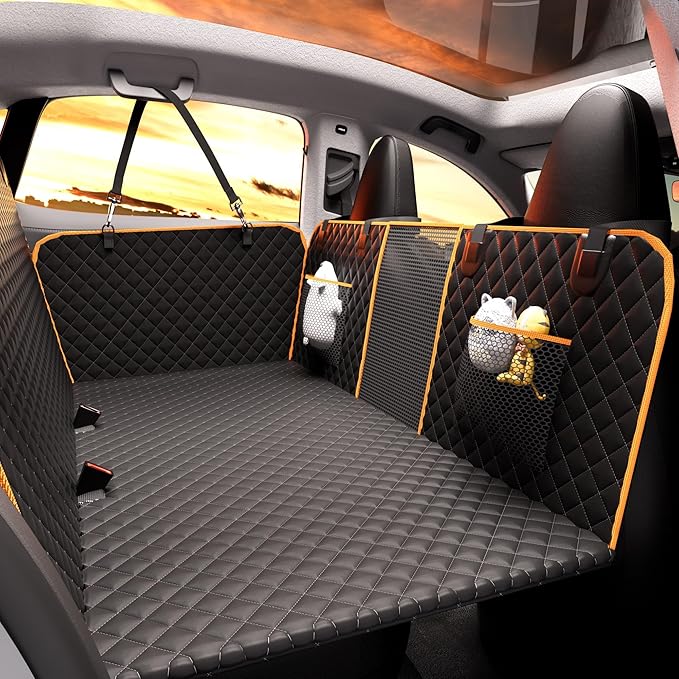 Chilino Back Seat Extender for Dogs - Large Space, Waterproof Dog Car Seat Cover for Back Seat with Hard Bottom Holds 420lbs, 600D Heavy-Duty Upgraded Material Dog Hammock for Car（Black