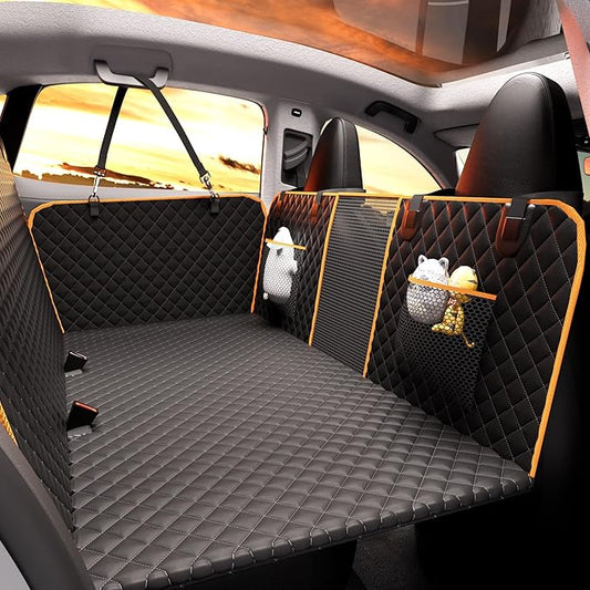 Chilino Back Seat Extender for Dogs - Large Space, Waterproof Dog Car Seat Cover for Back Seat with Hard Bottom Holds 420lbs, 600D Heavy-Duty Upgraded Material Dog Hammock for Car（Black