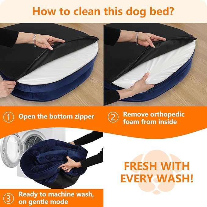Dwanton Orthopedic Dog Bed for Medium Dogs with Gel Memory Foam, Waterproof Dog Sofa, Washable Pet Bed with Four Sided Bolster Cushion, Removable Cover & Non-Slip Bottom, 36", Navy Blue