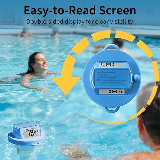 Pool Thermometer Floating, Digital Swimming Pool Thermometer, IPX8 Waterproof with Double Sided Display for Pond, Hot Tub, Aquarium (Light Blue, Battery Powered)