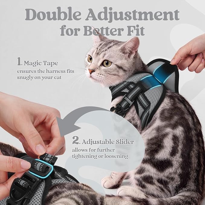 rabbitgoo Cat Harness and Leash Set for Walking Escape Proof, Adjustable Soft Kittens Vest with Reflective Strip for Cats, Comfortable Outdoor Vest, Grey, S