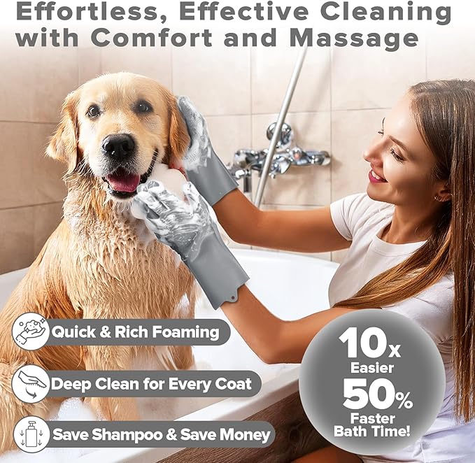 Augwind 6PCS Pet Grooming Kit for Dogs, Cats and Horses | Dog Washing Gloves | Cleanroom Gloves | Dog Bath Brush | Dog Bath Gloves | Dog Shampoo Brush | Dog Bath Supplies (Grey)