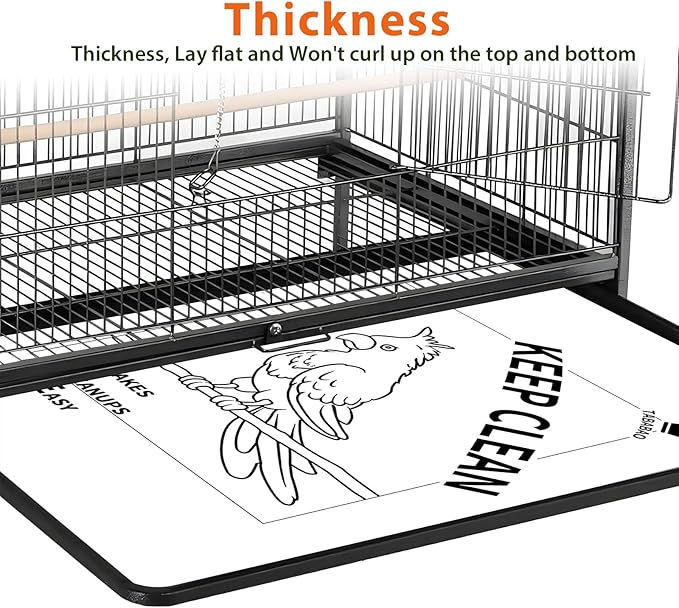 Bird Cage Paper Liners, 100pcs Disposable Pre-Cut Large Liners for Parrot, Parakeet, Conure, Cockatiel, 17 X 11 inch, White