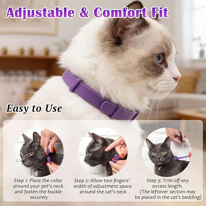 Calming Collar for Cats and Dogs — Relieves Separation Anxiety, Nervousness, and Inappropriate Urination in Dogs, ELasts Up to 8 Weeks (Purple), Adjustable Size, Suitable for All Body Types