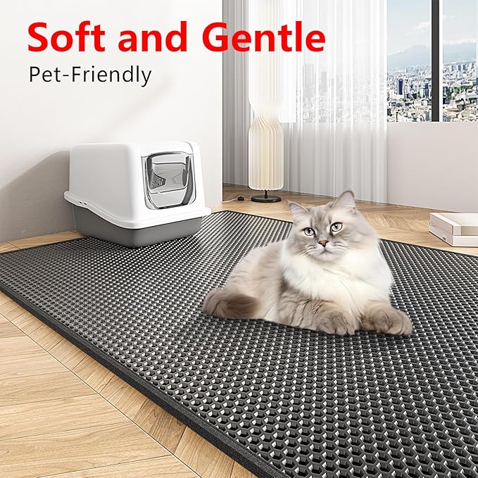 Waretary Cat Litter Box Mat: 47"x 36" Waterproof Kitty Cat Litter Trapping Mat, Easy-clean Double-layer Scatter Control Pad Rug (Black)