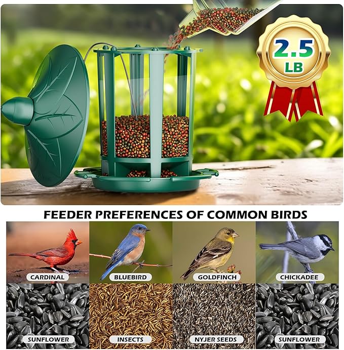 Birdream 2 Pack Bird Feeders for Outdoor Hanging, Assembly Required, 1-Min Easy Setup, Charming Castle Design, Attracting Cardinals Chickadees Goldfinches & Sparrows - Green