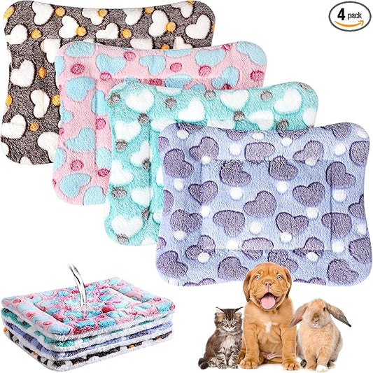 Haull 4 Pcs Waterproof Guinea Pig Bedding Guinea Pig Bed Plush Cage Liners Soft Rabbit Dog Crate Pad Cat Mat Reversible Cozy Animal Pee Pad Hamster Bunny Mat Accessory(Heart,13 x 18.5 Inch)