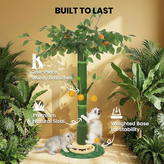 53" Extra Tall Cat Scratching Post for Large Cats, Heavy Duty Vertical Scratcher with Natural Sisal Rope, Stable Climbing Pole with Hanging Ball for Full Body Stretching