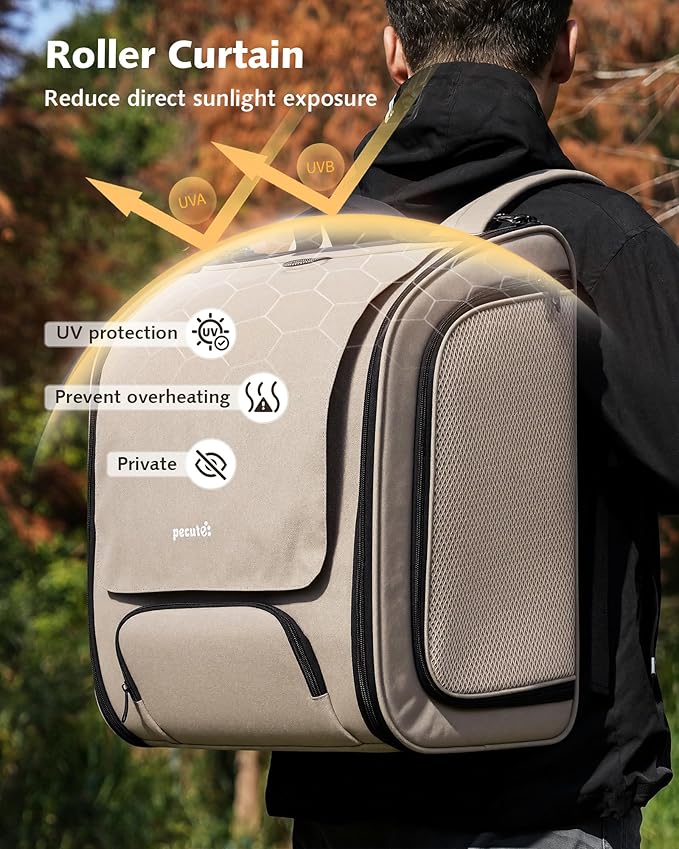 Pecute Cat Backpack Carrier XL, Large Space Cat Bubble Backpack, Breathable Cat Carrier, Shaded Dog Backpack Carrier, Ergonomic 3D Design for Travel, Hiking, Suitable for Shopping, and Vet, Khaki
