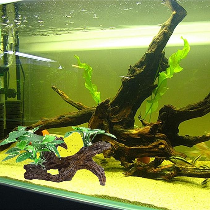 alfyng Resin Driftwood Fish Tank Decorations Trunk Cave Aquarium Decor Ornaments Simulation Plants Betta Silk Leaf Tank Accessories Goldfish Bowl Décor (A)