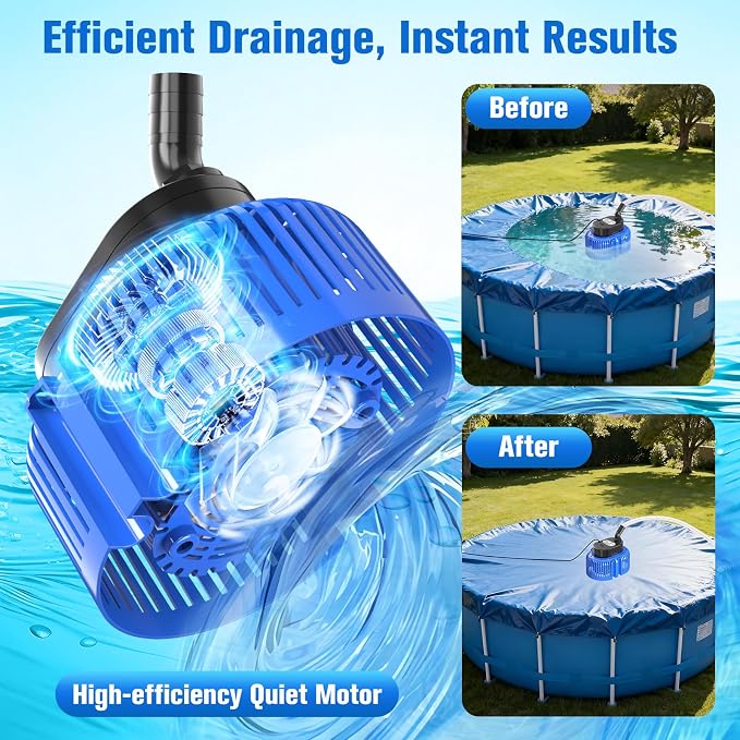 Pool Cover Pump above Ground,Submersible Water Pump for Pool Water Draining | 850 GPH Water Pump,Auto Dry-Burning Protection,Dual Filtration,4 Adapters,25FT Cord,Quiet Motor,Lightweight for Pool,Pond