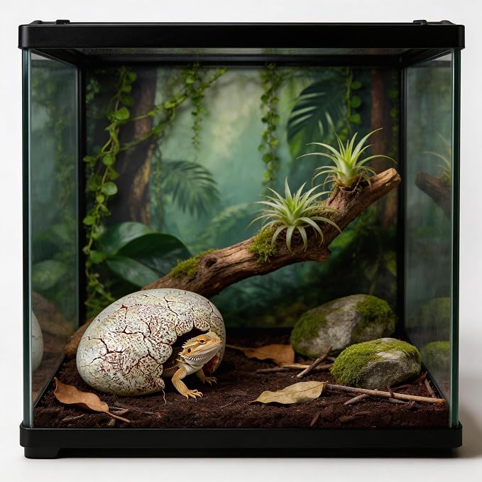 Dinosaur Egg Reptile Hide - Resin Cave for Leopard Gecko, Bearded Dragon & Small Snakes - Humid Hide, Shedding Aid & Terrarium Decor Tank Accessories (Small)