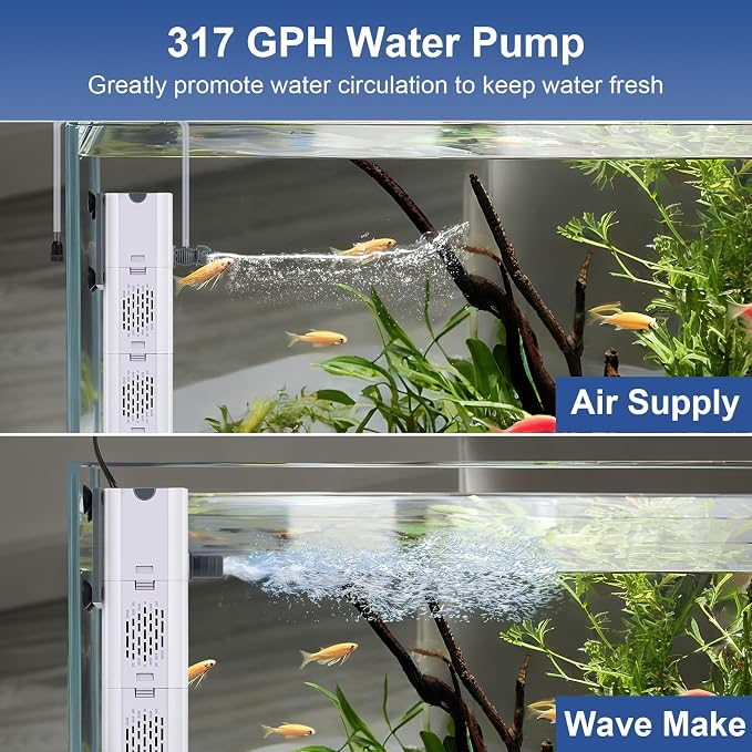 320 GPH 4-In-1 Aquarium Filter, 60-120 Gallon Fish Tank Filters (20 W) | Fish Filter, Filtration And Oxygenation, Filter for Fish Tank with Biochemical Cotton, Ceramic Beads, Turtle Tank Filter