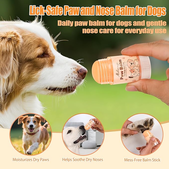 Dog Paw & Nose Balm Stick for Dogs & Cats, 2 Pack 1.41oz/40g, Mess-Free Lick-Safe Paw Wax for Hot Pavement & Winter Salt/Snow, Moisturizes Dry, Cracked Paws & Noses, Beeswax Olive Oil VIT E