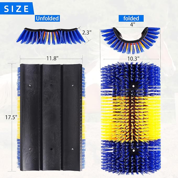 Extra Large Size Livestock Scratching Brush, Upgraded Horse/Goat/Cow/Cattle Scratcher Brush for Grooming, Itch Relief Horse Scratcher Brushes Kit with Two Sets of Mounting Screws(4-Pack,Yellow)