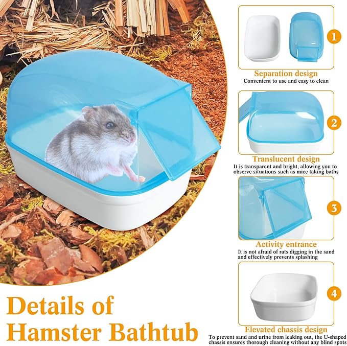 Hamiledyi Hamster Bathtub Dwarf Hamster Bathroom Sand Bath Container Sauna Room Plastic Sand Bath Box House for Gerbils Mice or Other Small Pets Animals(Blue,Small Size)