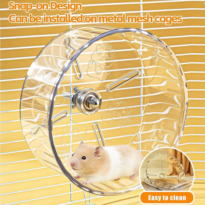 Silent Hamster Exercise Wheel,9.5 Inch Quiet Spinner Syrian Hamster Running Wheel,Silent Wheels with Anti-Skid & Adjustable Stand for Gerbils, Rats, or Other Small Pets,Transparent
