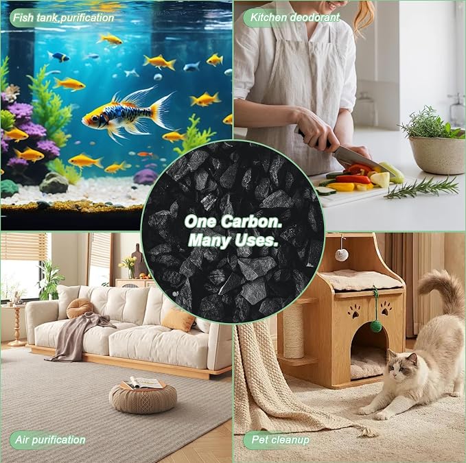 FZONE Activated Charcoal, Premium Natural Coconut Shell Activated Carbon for Freshwater and Saltwater, Aquarium Filter Media, Activated Charcoal Bulk (2.8lb with Fine Mesh Bag)