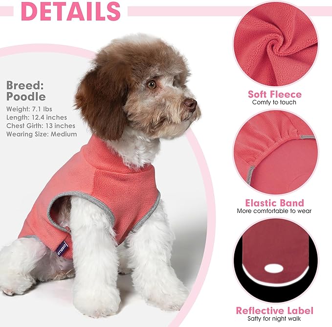 cyeollo 2 Pack Fleece Dog Sweater Vest Dog Sweatshirt Reflective Lightweight Doggie Clothes for Small Dogs Girl Pet Apparel, Pink & Fuschia S