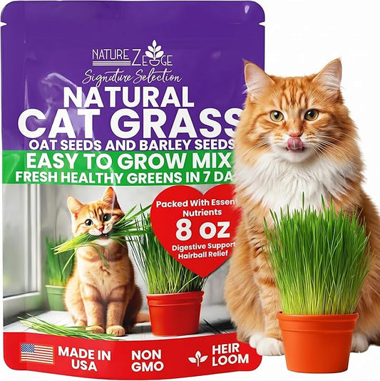 NatureZ Edge Premium Cat Grass Seeds for Indoor Cats, Non GMO - 1/2 lb Oat & Barley Grass for Indoor Cats, Cat Plant, Kitty Lawn, Pet Grass, Hierba para Gatos, Made in USA