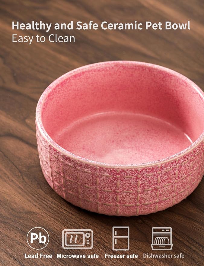 Ceramic Dog Bowls, 6.5inch Dog Food Bowls Water Bowl Dishes for Middle and Small Size Dogs, Pet Plates for Food, Pink