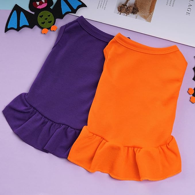 2 Pcs Dog Dresses Cat Skirt Solid Color Dog Clothes Summer Sleeveless Puppy Girl Clothes for Small Pet Dogs Cats (Purple,Orange, Medium)