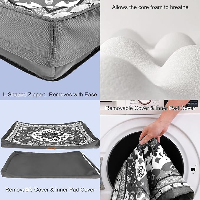 EXPAWLORER Large Dog Bed Small Medium Size Dogs, Waterproof Orthopedic Pet Mattress with Removable Washable Cover Non-Slip Bottom Zipper & Carry Handles, Thick Egg Crate Foam Beds Sofa 36x27x3in Grey