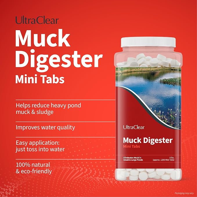 Muck Digester Beneficial Bacteria Enzyme Mini Tablets for Large Pond & Lake Muck, Sludge, Sediment & Odor Removal – Shoreline & Farm Pond Treatment (8lb / 1200 Tabs) - Pet & Wildlife Safe