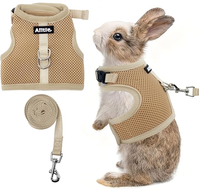 AIITLE Breathable Bunny Harness and Leash Set, Adjustable Straps & Magic Tape Design, Comfort Fit Vest for Puppies, Cats, Squirrels, Rats, Bunnies, Ferrets, Outdoor Walking, Khaki S