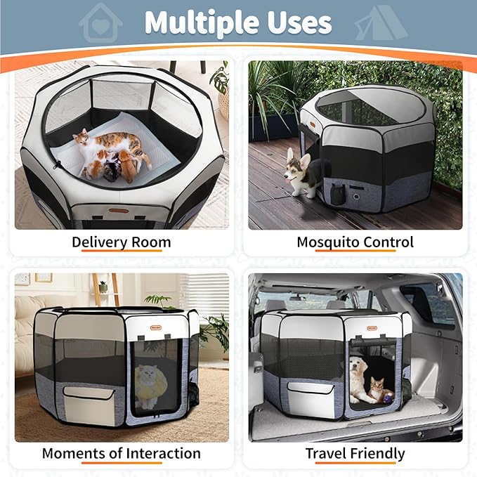 Seiyierr Dog Playpen, Portable Pet Play Pen Foldable Carrying Case, Puppy Pens Outsid for Small Cat Indoor/Outdoor, Removable Mesh Shade Cover