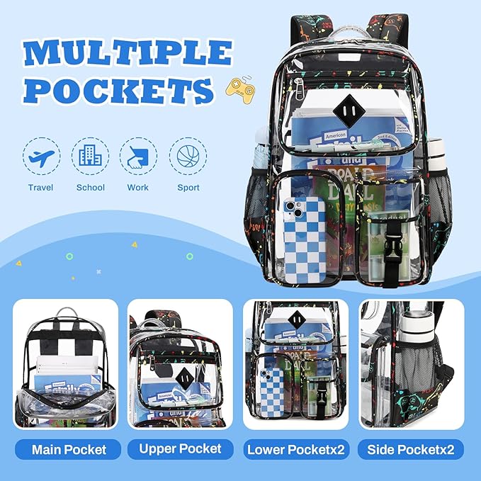 PIG PIG GIRL Clear Backpack for School,Heavy Duty PVC Transparent Bookbag for Girls Stadium Approved See Through Backpack