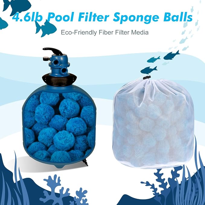 Zubebe 4.6 lbs Pool Filter Media Balls Fiber Filter Media for Swimming Pool Sand Filters and Bath Center Bathtubs Spas Aquarium Grime Cleaning Scum (Blue)
