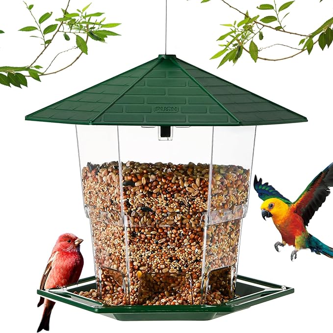 Jealoeur Bird Feeders for Outdoors Hanging Bird Feeder Wild Birds Seed, Green 2 Pack