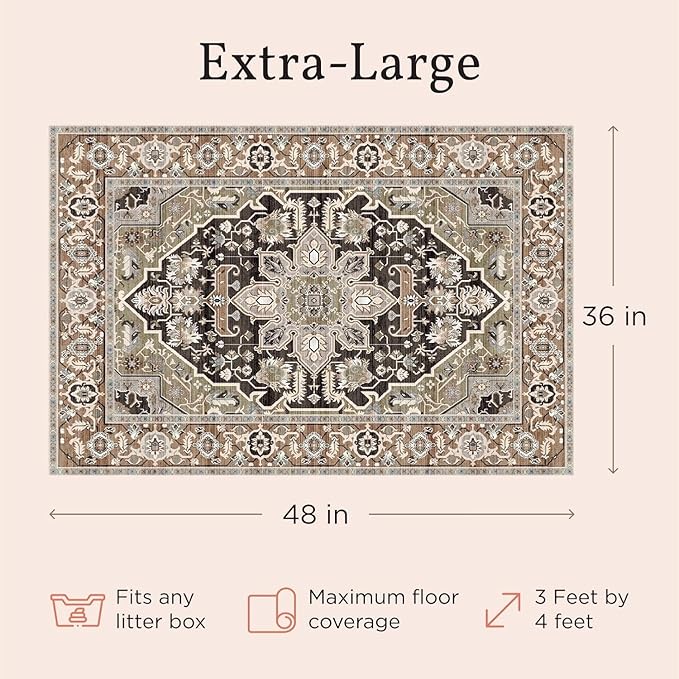 Lovewag Pets Cat Litter Box Mats 2 Pack - Large 36x48 Machine Washable, Easy Clean, Non-Slip, Waterproof Mats for Indoor Cats - Kitty Litter Mess Control & Pet Urine Floor Protection - (Blue Mesa)