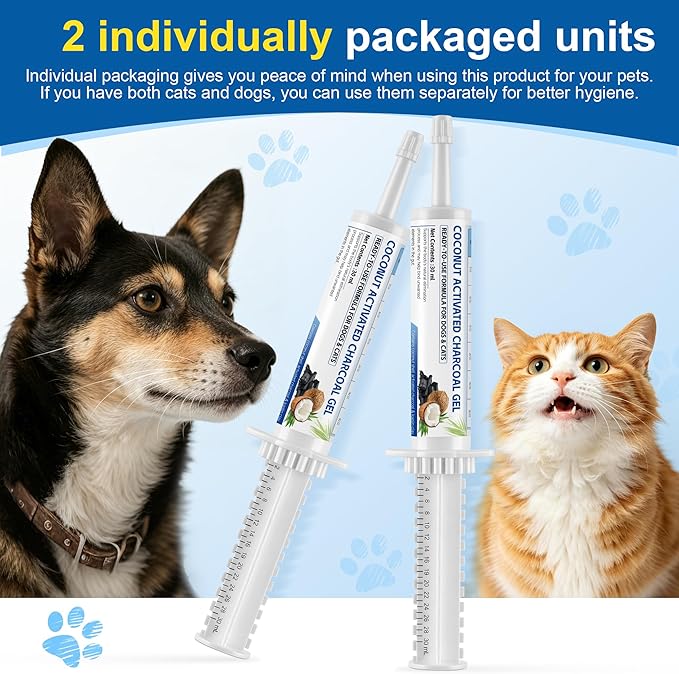 Pet Emergency Activated Charcoal Paste 30 ml (2 Tubes), Toxin Absorber for Dogs & Cats, Digestive Health Support, pet First Aid Kit Essential for Multi-Pet Households