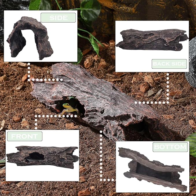 IBWell Aquarium Caves Decor Fish House for Betta Tree Log Hideout Tank Accessories Resin Simulated Hollow Trunk Reptile Shelter for Corn Snakes Lizards