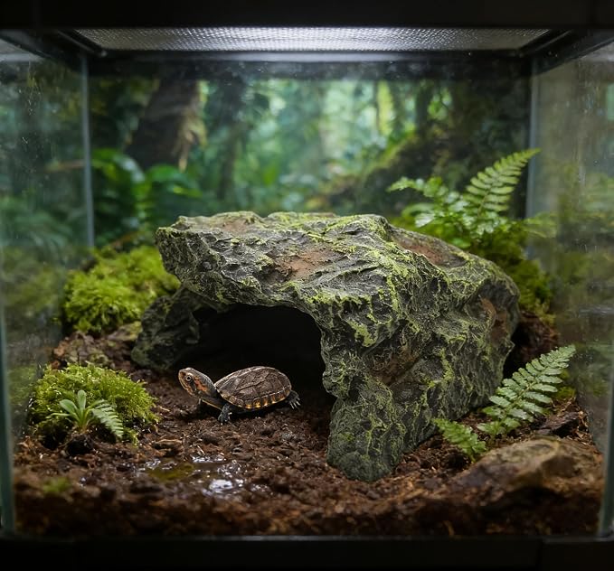 M2cbridge Reptile Hideout Cave Resin Aquarium Fish Hide Rock Terrarium Habitat Decor