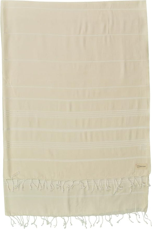 Bersuse Towels Anatolia XL Beach Blanket Throw Blanket Turkish Towel 100% Cotton Extra-Large Quick-Dry Lightweight Premium Peshtemal Towel - 61x82 Inches, Natural (Set of 3)