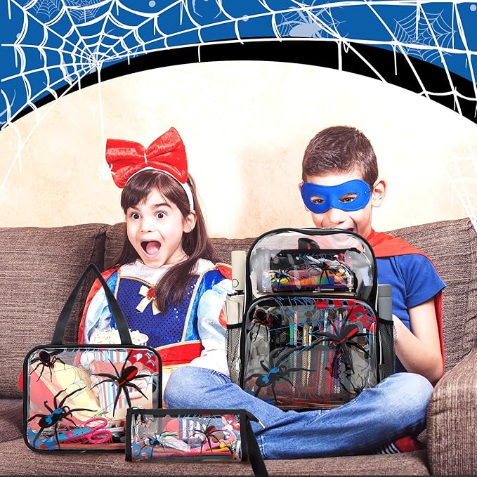 Kacctyen 3 Pcs Clear Backpack Heavy Duty Clear Stadium Bag Transparent Backpack with Lunch Bag(Black,Spider)