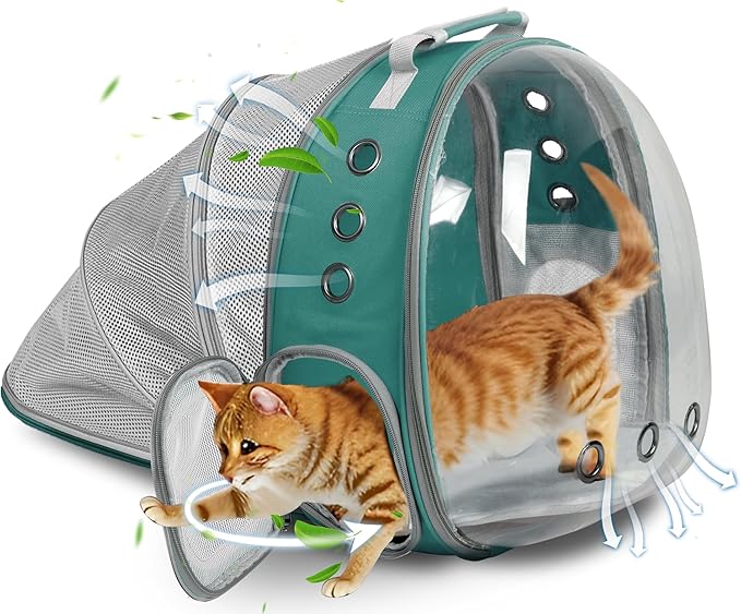 Pet Carrier Backpack Expandable for Cats and Small Dogs, Breathable Anti-Collapse Design, Airline Approved Travel Backpack for Hiking and Outdoor Use (Back Expandable-Green)