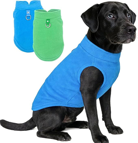 2 Pack XXL Dog Sweater, Dog Sweater for Medium Large Dogs Winter Warm Pet Sweater Thick Clothes Coat Fleece Dog Sweaters with Leash Ring for French Bulldog, Dachshund (Blue,Green, XX-Large)