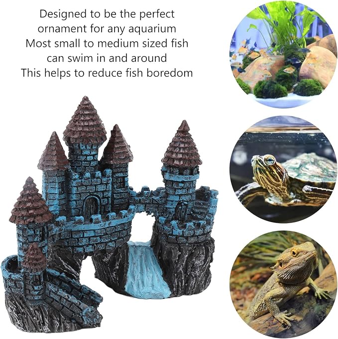 Resin Castle Aquarium Decorations,Hideout Castle House Cave Stone Head Aquarium Ornament,Fish Tank House Decor for Freshwater Saltwater