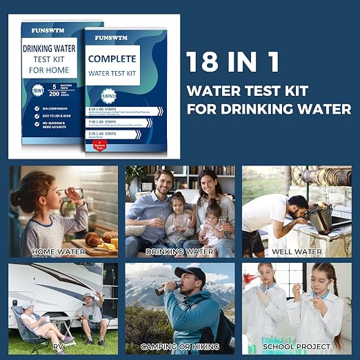 Home Water Testing Kits for Drinking Water: 18 in 1 Well Water Test Kit 200 Strips with 5 Tests for Bacteria to Detecting Fluoride Hardness Iron, etc, BLUE | Completed Water Testing Kits for Drinking Water Home Well Tap Water, Detect 18 parameter Lead ...