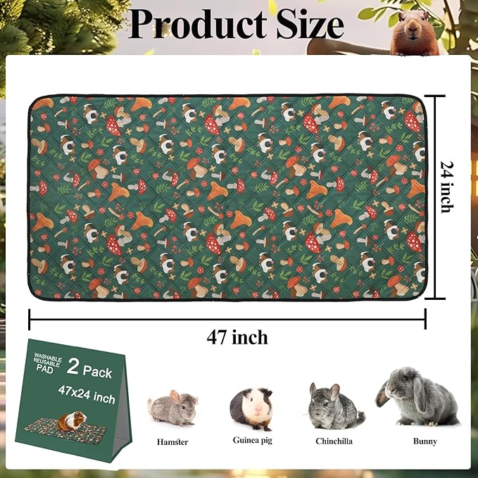 Mechpia 2 Pack Guinea Pig Cage Liners - Washable 47"X24" Bedding Pee Pad, Super Absorbent, Waterproof & Anti-Slip Reusable Mat for Rabbit, Hamster, Rat