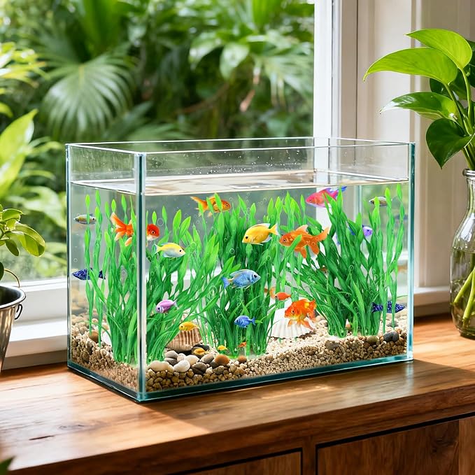 QUOZUO Fish Tank Decorations Seaweed Large Plants, Green Artificial Plants for Aquarium, Fish Tank Accessories, Aquarium Decor Plastic Plants 3pcs