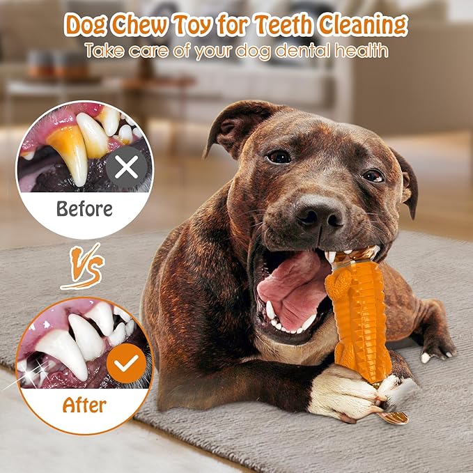 Jeefome Dog Toy for Aggressive Chewers – Dog Chew Toy for Small&Medium & Large Dogs, Tough Dog Toy for Boredom & Anxiety Relief（Orange）